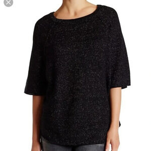 Joie Jolena Wool Cashmere Poncho Sweater XS Black Silver Metallic Shimmer Knit